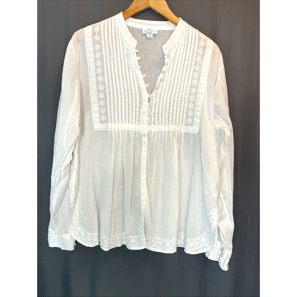 ipekevi Handmade Turkish Embroidered Babydoll Top 3XL Sheer White Cotton Fairy